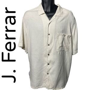J. FERRAR 100% Silk Men’s Cream Button Down, Lightweight, Size XL